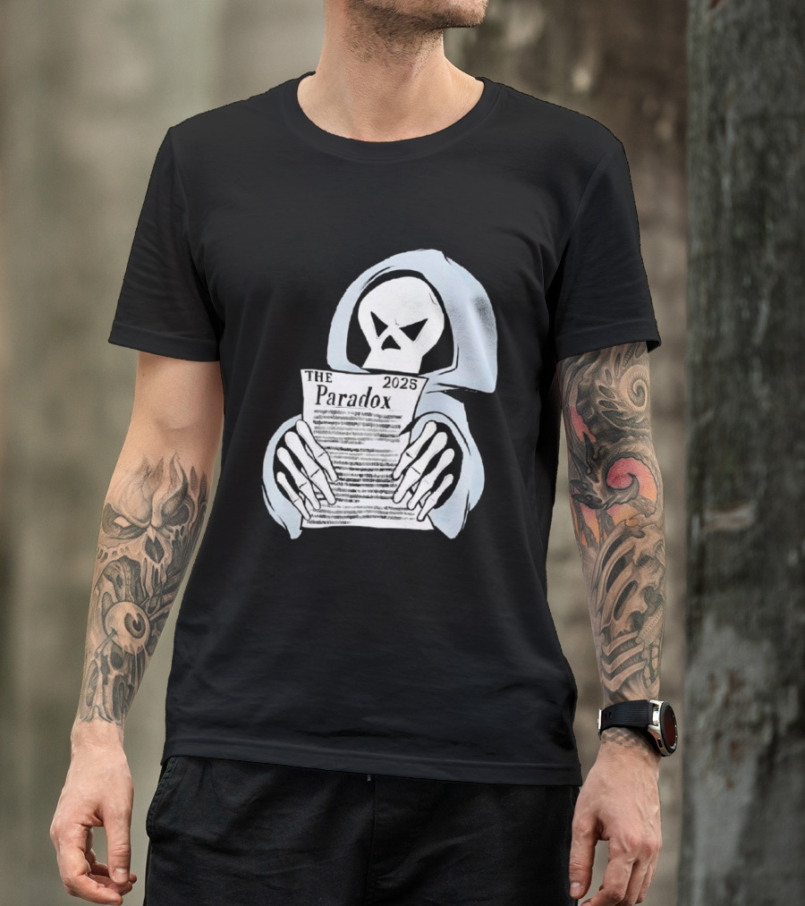 The Paradox Skull Grim Reaper Holding 2023 Newspaper T-Shirt