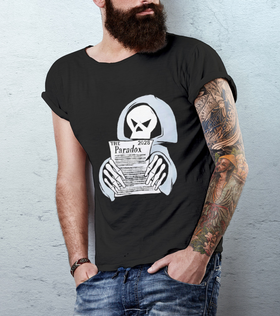 The Paradox Skull Grim Reaper Holding 2023 Newspaper T-Shirt