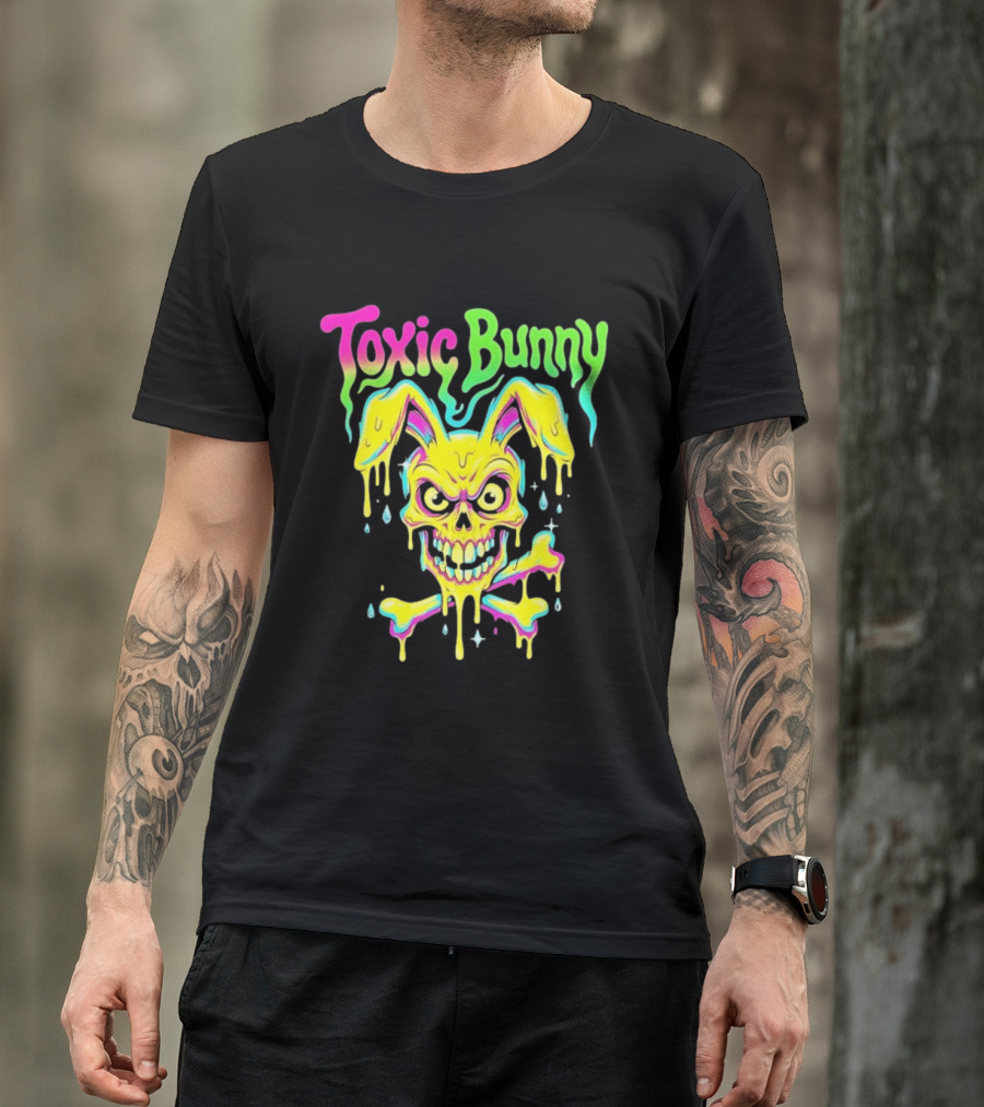 Toxic Bunny Dripping Skull Crossbones Neon T-Shirt