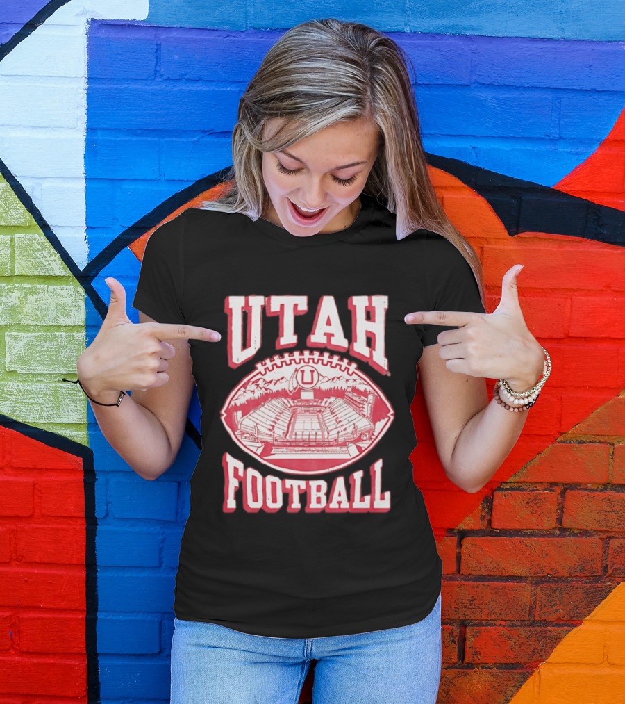Utah Utes Football Stadium Illustration With Mountain T-Shirt