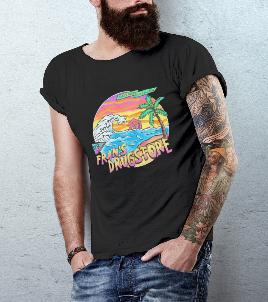 Venice Beach Dr. Fran's Drugstore Surf Wave Tropical Scene T-Shirt