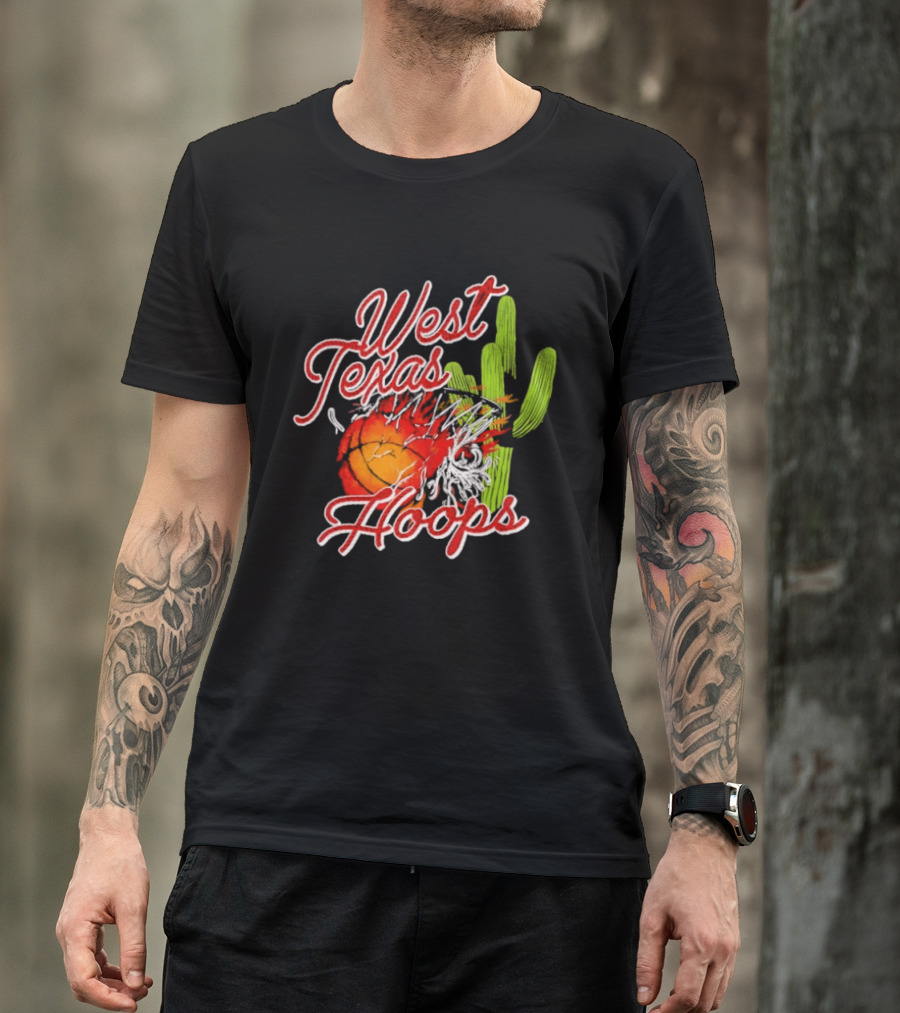 West Texas Hoops Flaming Basketball Desert Cactus Texas T-Shirt