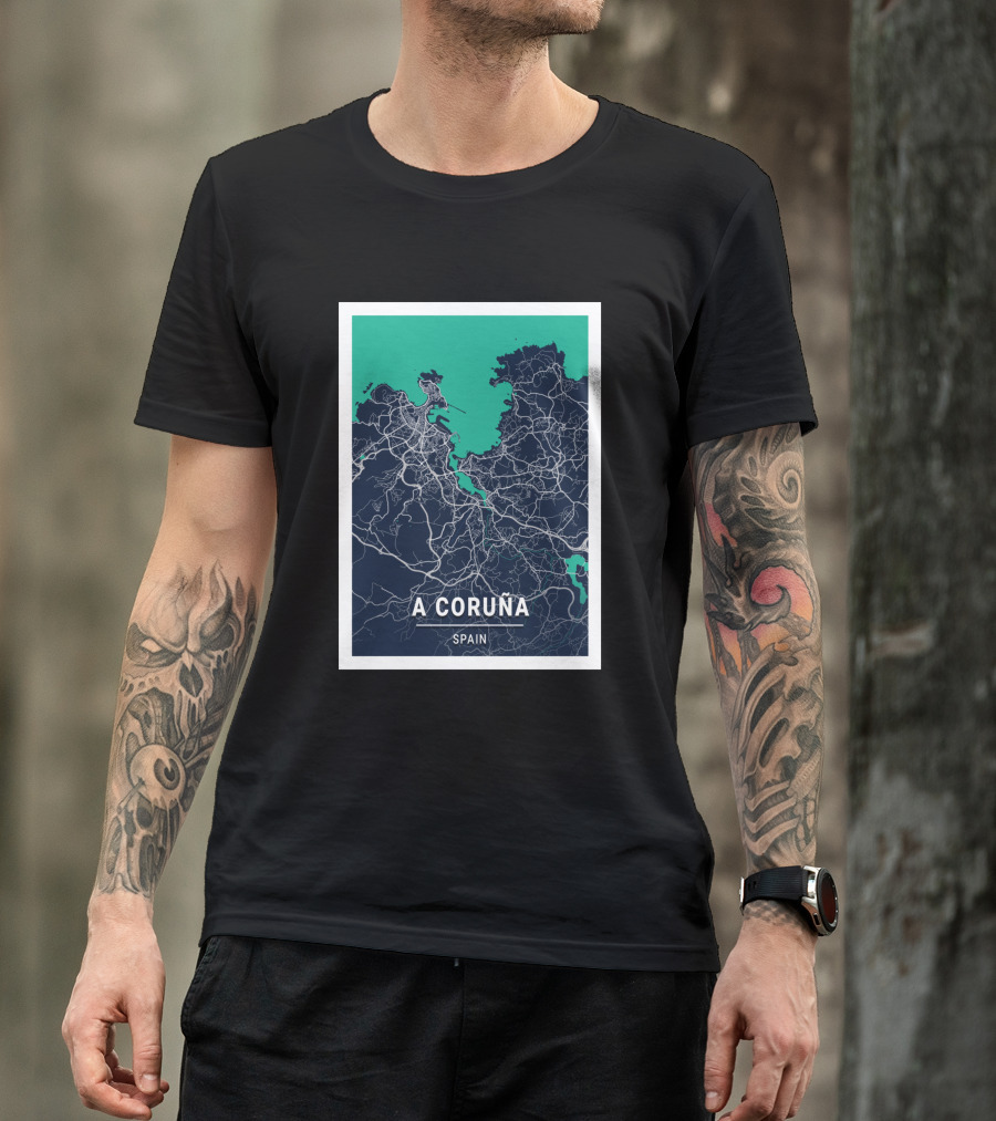 A Coruña Spain Blue Dark City Map Urban Streets And Landmarks T-Shirt