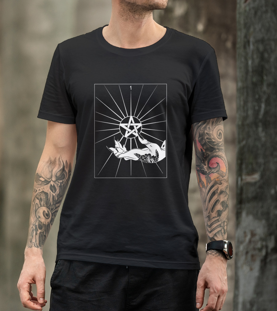 Ace Of Pentacles 1 Tarot Hand Symbol Vector Lines T-Shirt