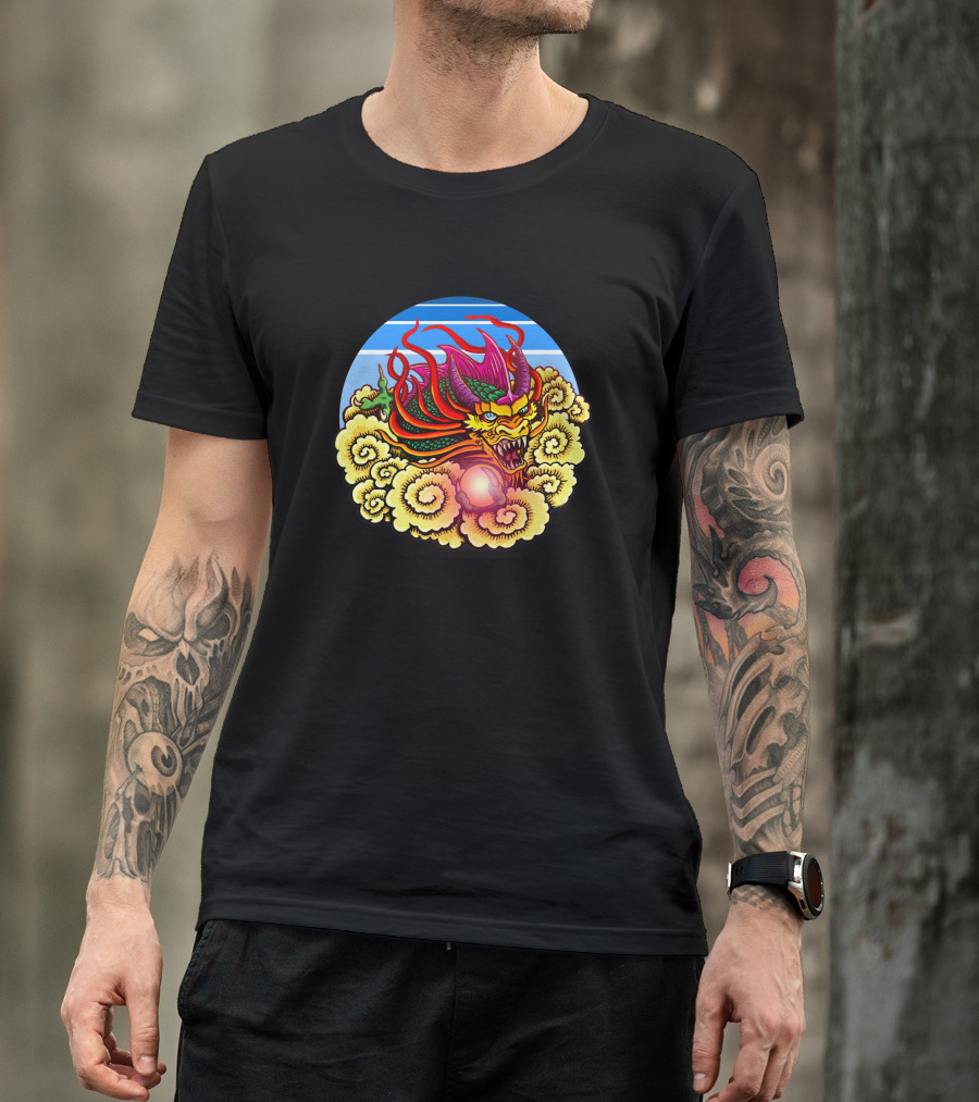 Air Dragon 1182381 Vibrant Celestial Beast Amidst Glowing Clouds And Sky T-Shirt