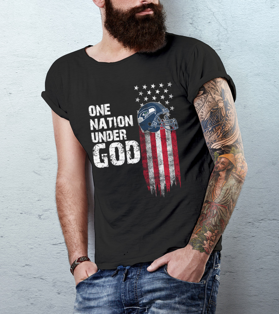 Seattle Seahawks One Nation Under God Flag Helmet T-Shirt