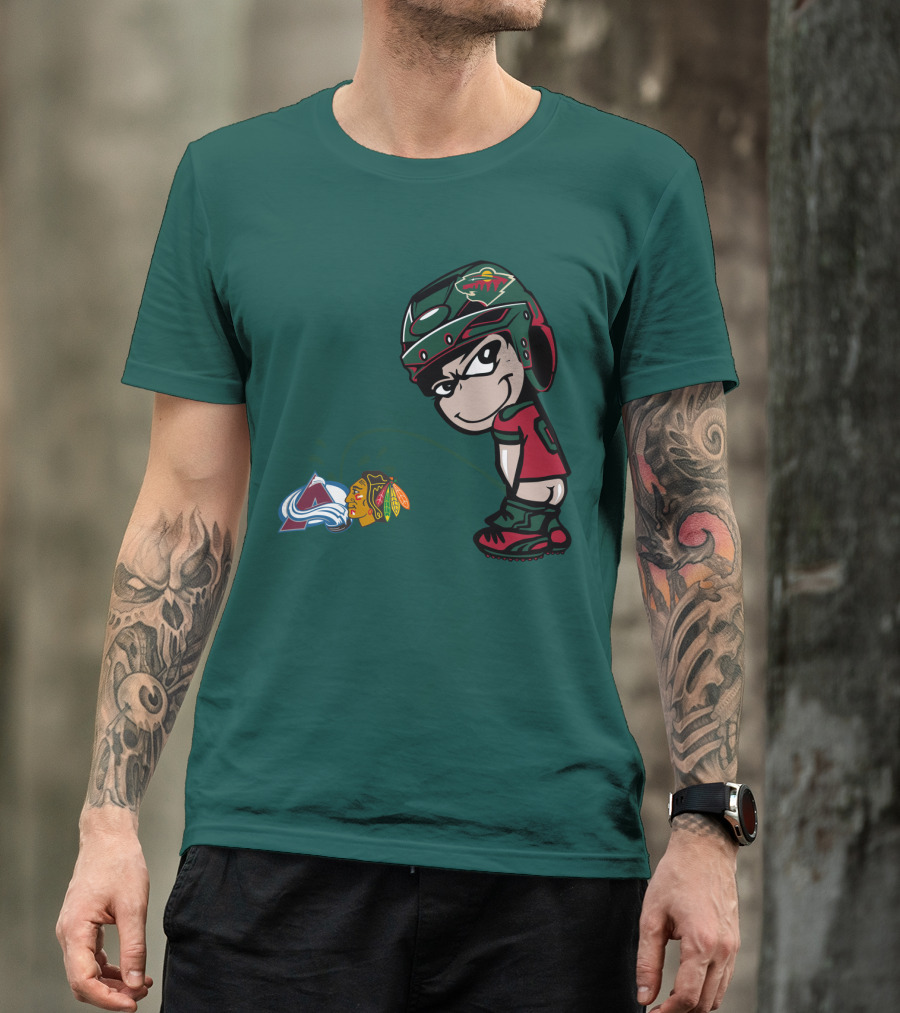 Minnesota Wild Hockey Team Rivalry With Chicago And Colorado Logos T-Shirt