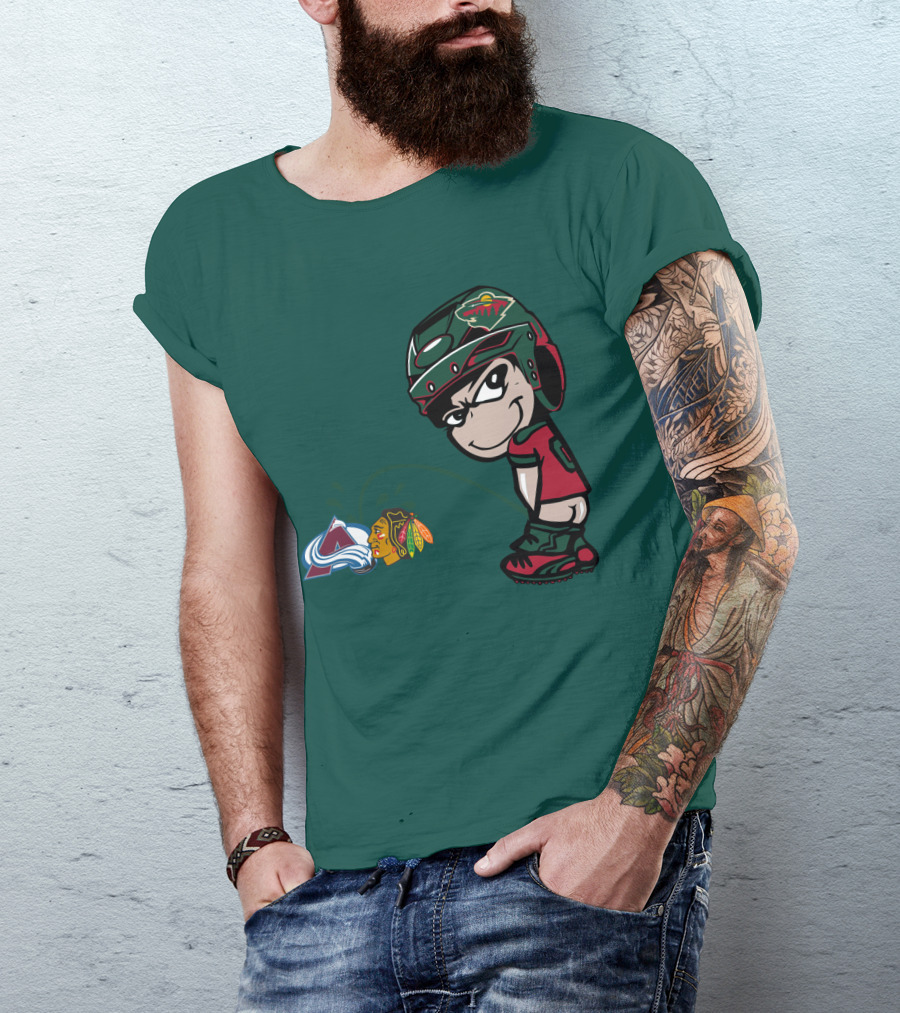 Minnesota Wild Hockey Team Rivalry With Chicago And Colorado Logos T-Shirt