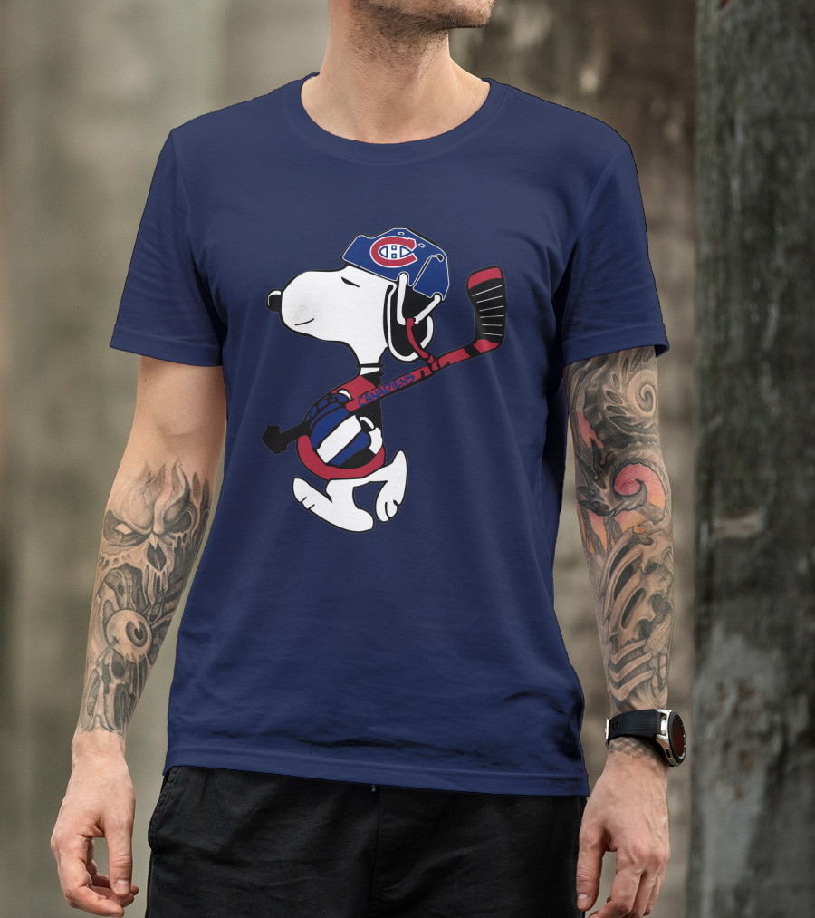 Snoopy Montreal Canadiens Hockey Helmet And Stick T-Shirt