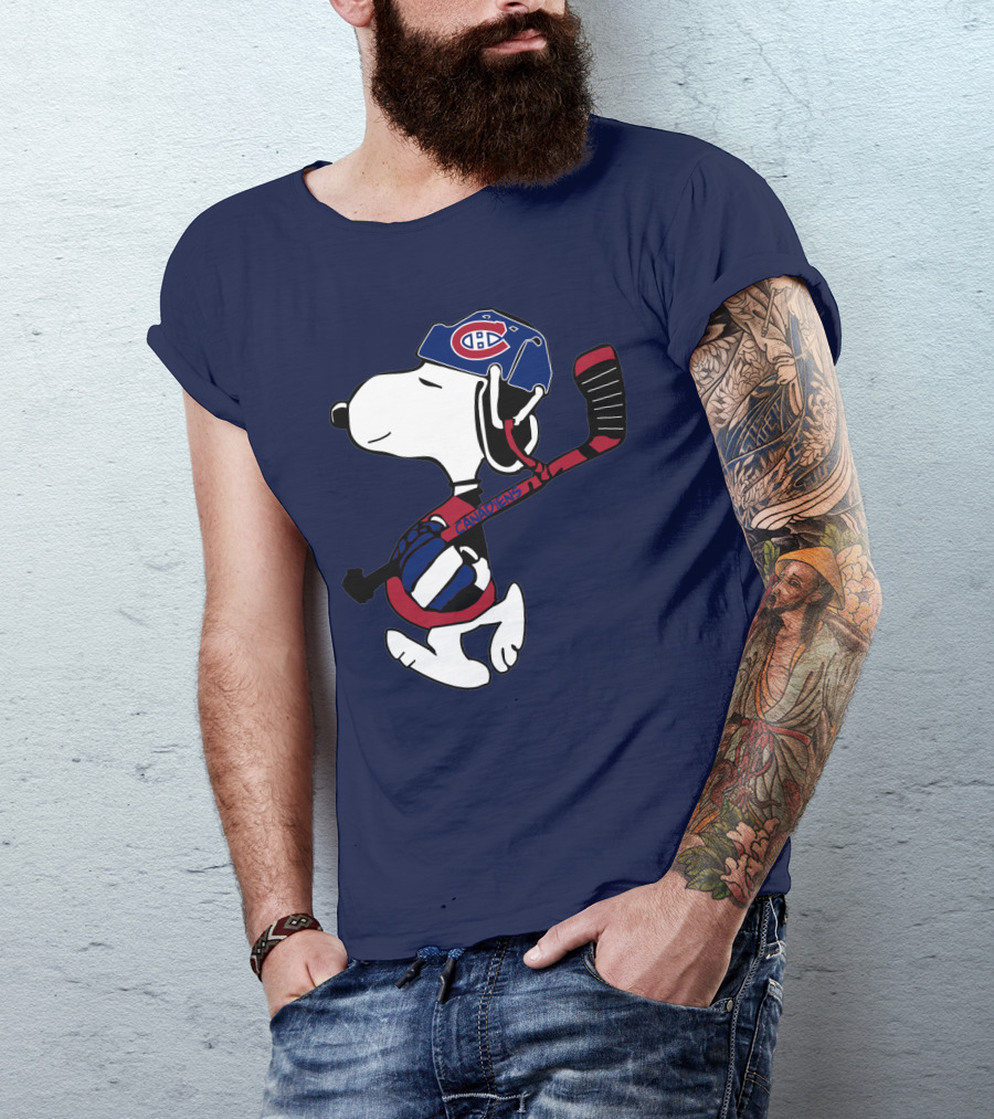 Snoopy Montreal Canadiens Hockey Helmet And Stick T-Shirt