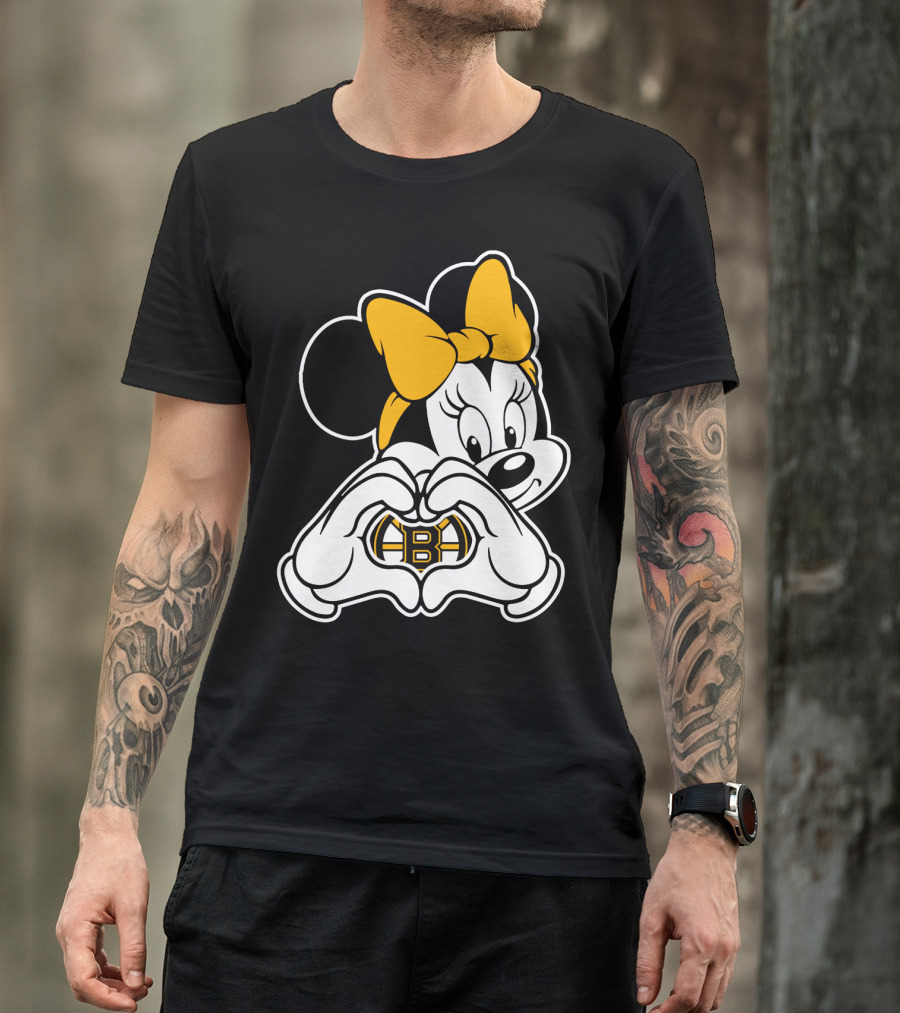Boston Bruins Minnie Mouse Heart Hands T-Shirt