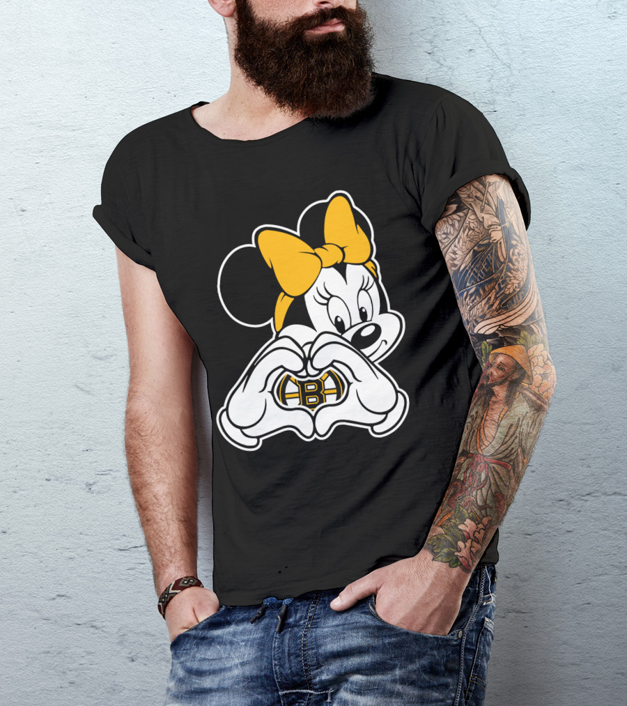 Boston Bruins Minnie Mouse Heart Hands T-Shirt