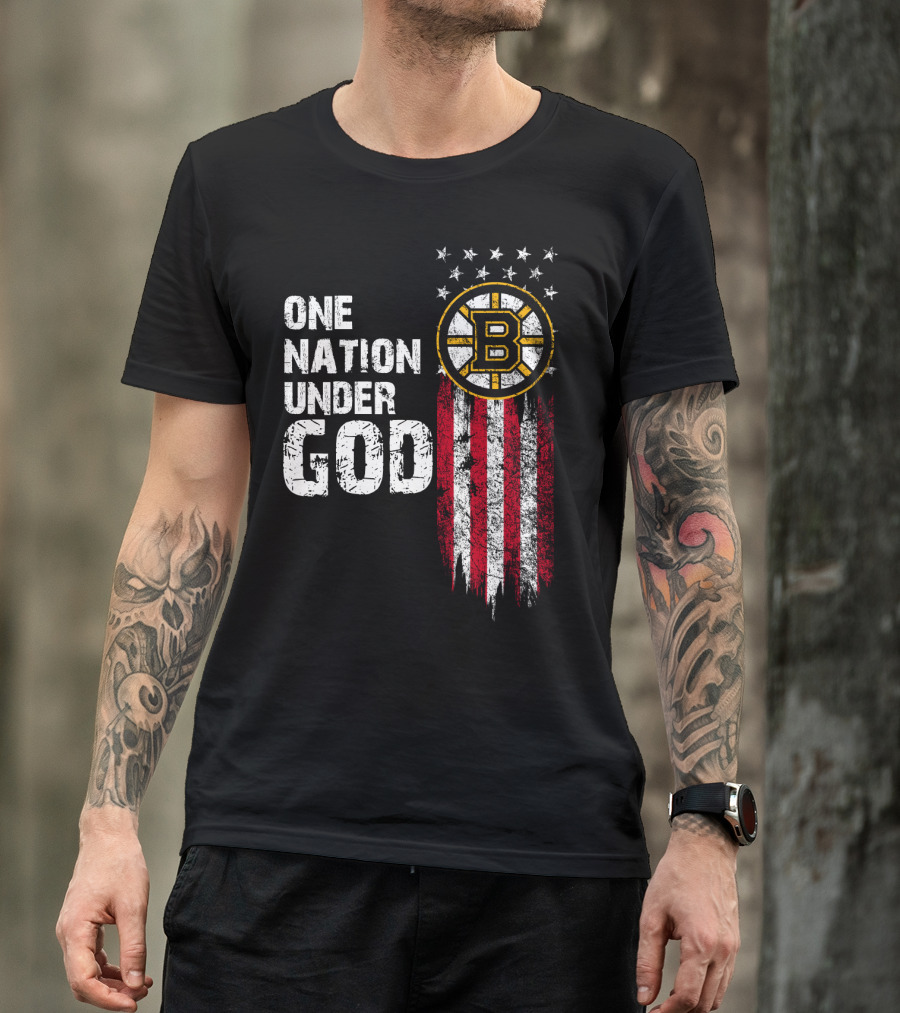 One Nation Under God Boston Bruins American Flag Stars Stripes T-Shirt