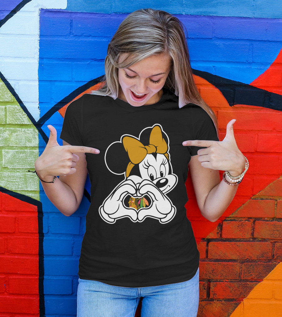 Blackhawks Minnie Mouse Heart Hands T-Shirt