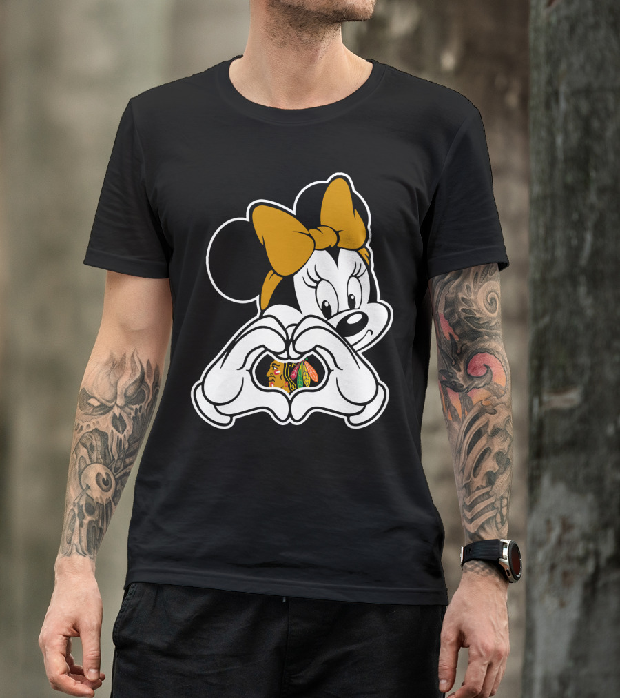 Blackhawks Minnie Mouse Heart Hands T-Shirt