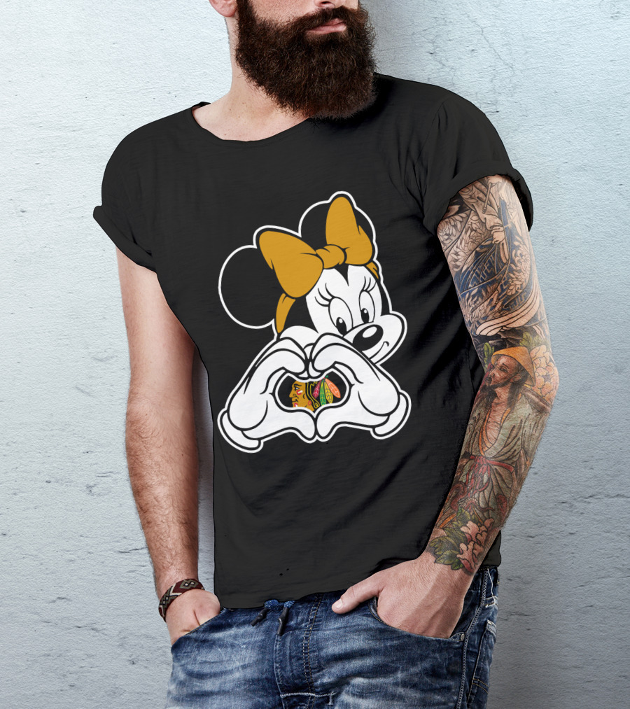 Blackhawks Minnie Mouse Heart Hands T-Shirt