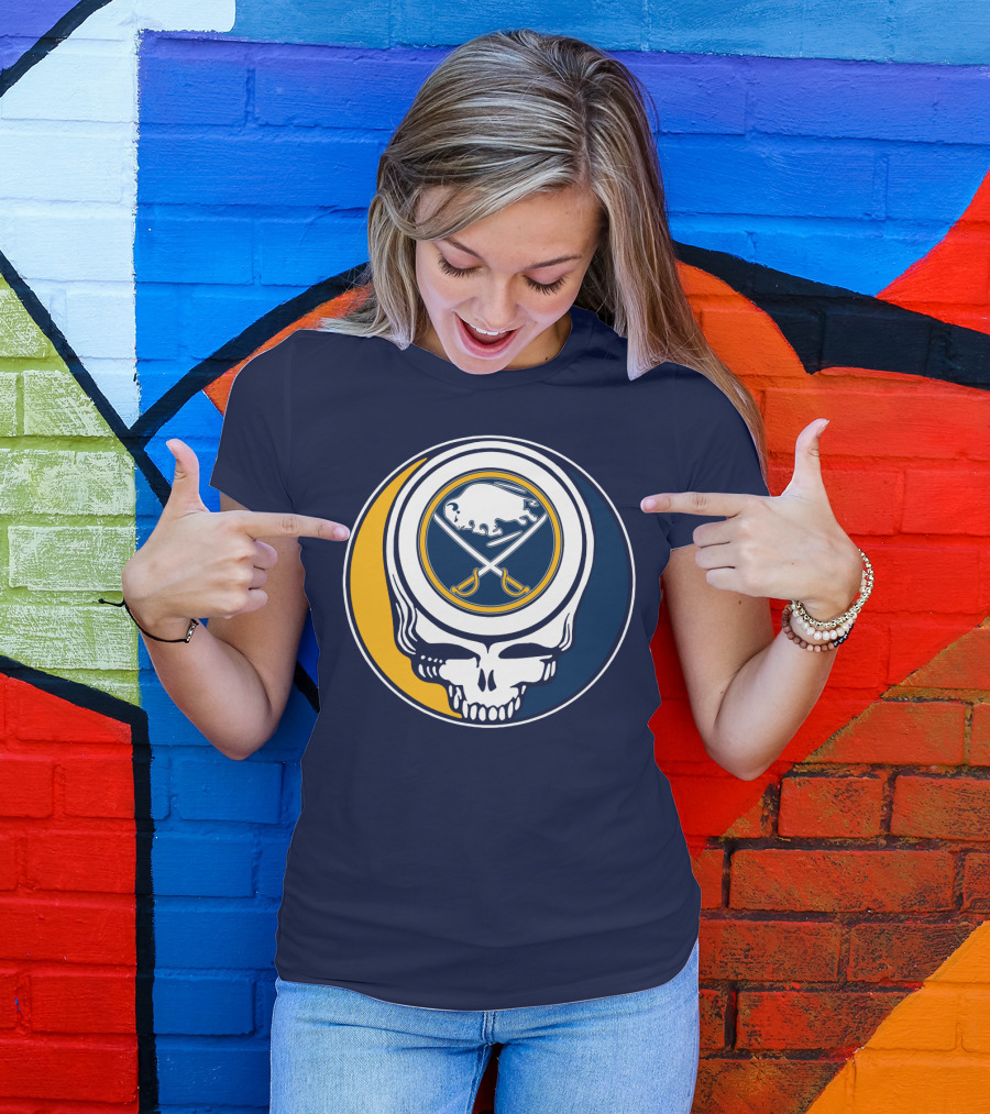 Buffalo Sabres Skull Logo Crossing Hockey Sticks And Circle T-Shirt