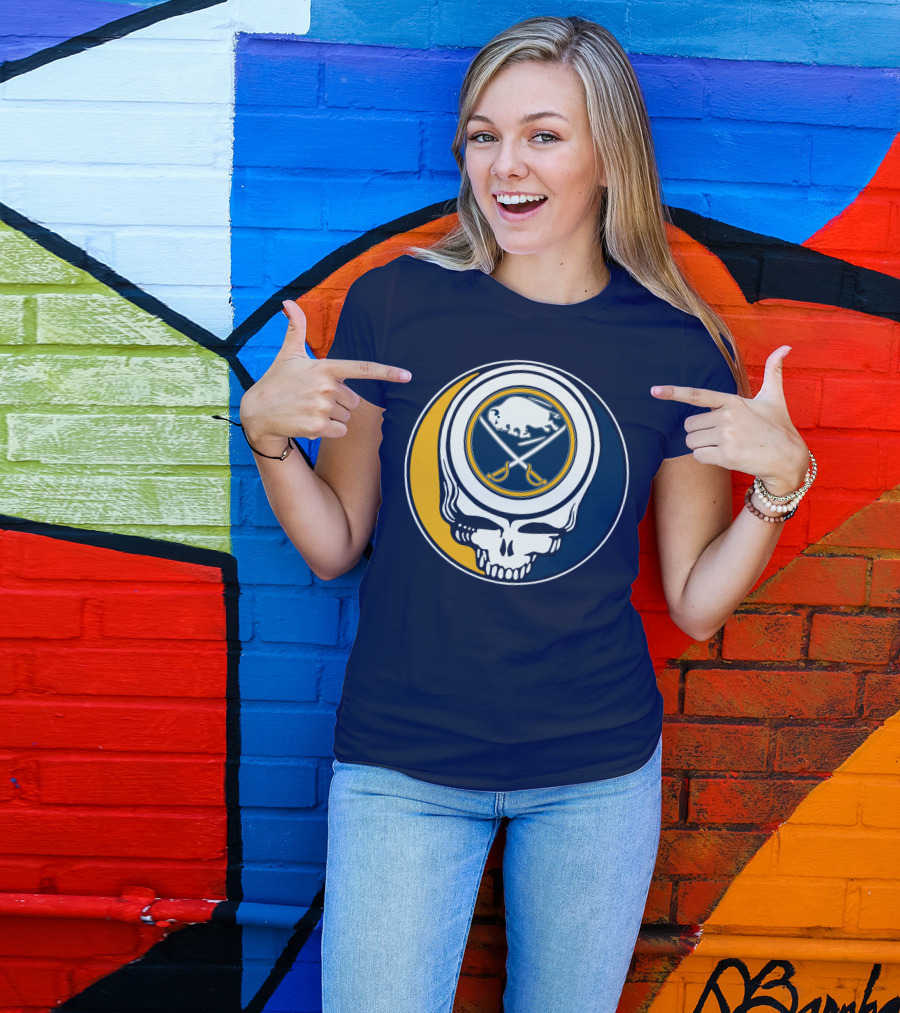 Buffalo Sabres Skull Logo Crossing Hockey Sticks And Circle T-Shirt