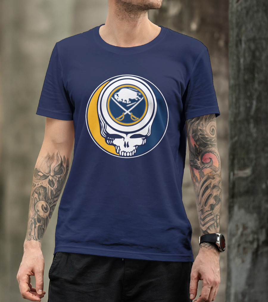 Buffalo Sabres Skull Logo Crossing Hockey Sticks And Circle T-Shirt