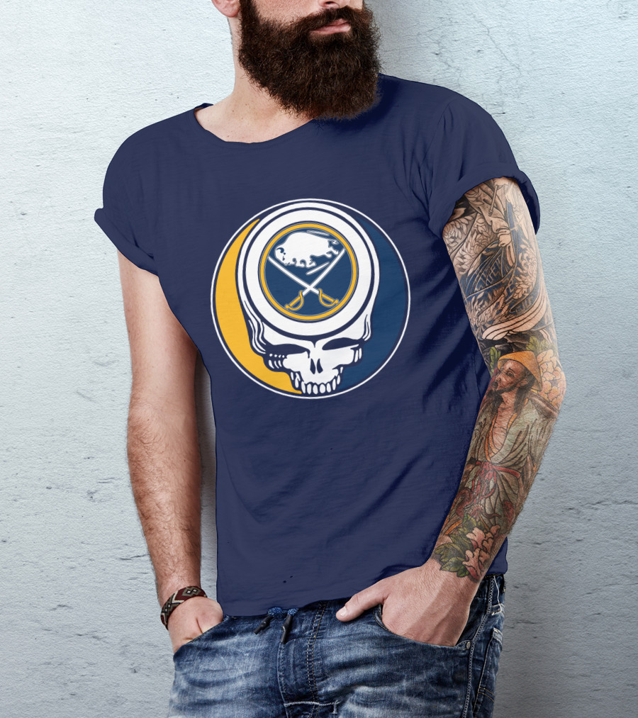 Buffalo Sabres Skull Logo Crossing Hockey Sticks And Circle T-Shirt