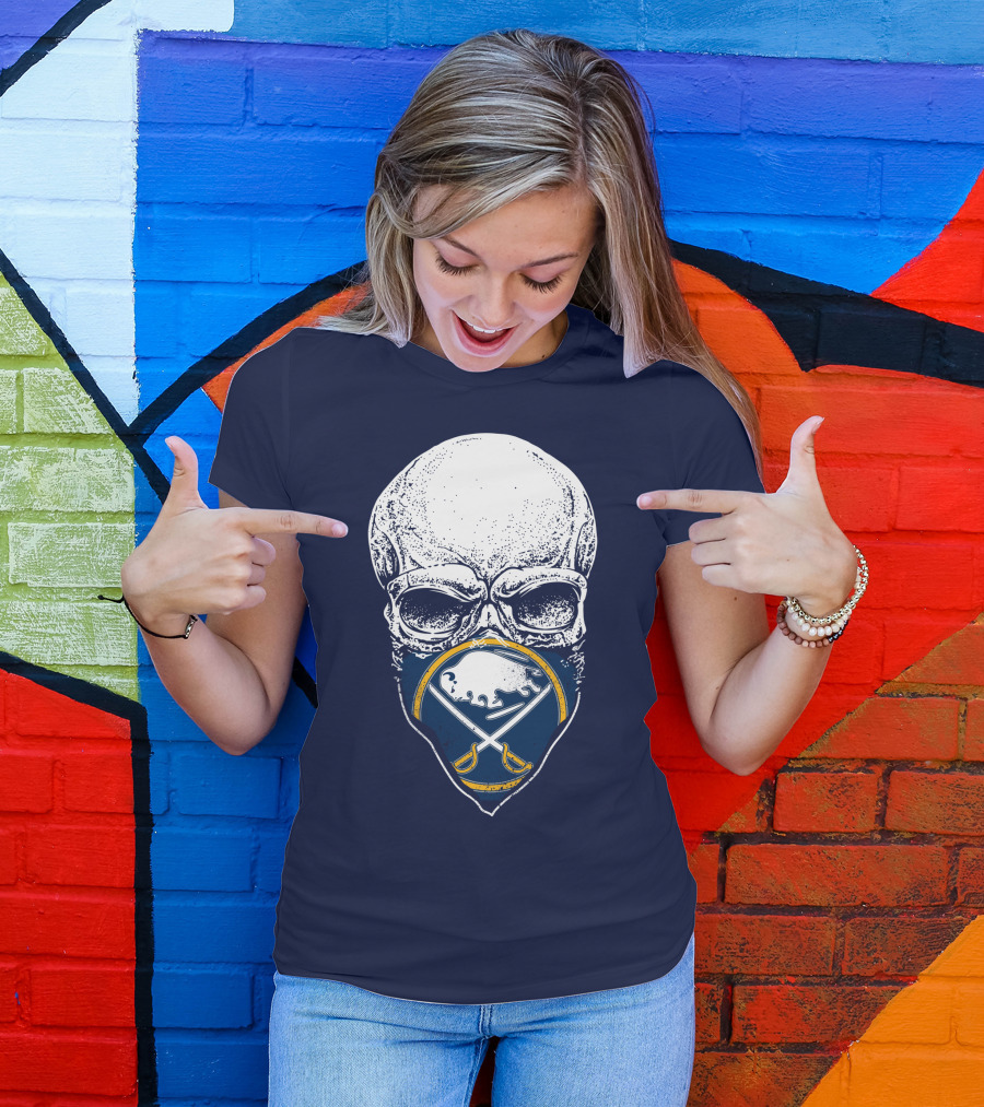Buffalo Sabres Skull Mask Emblem With Crossed Sabres And Buffalo Silhouette T-Shirt
