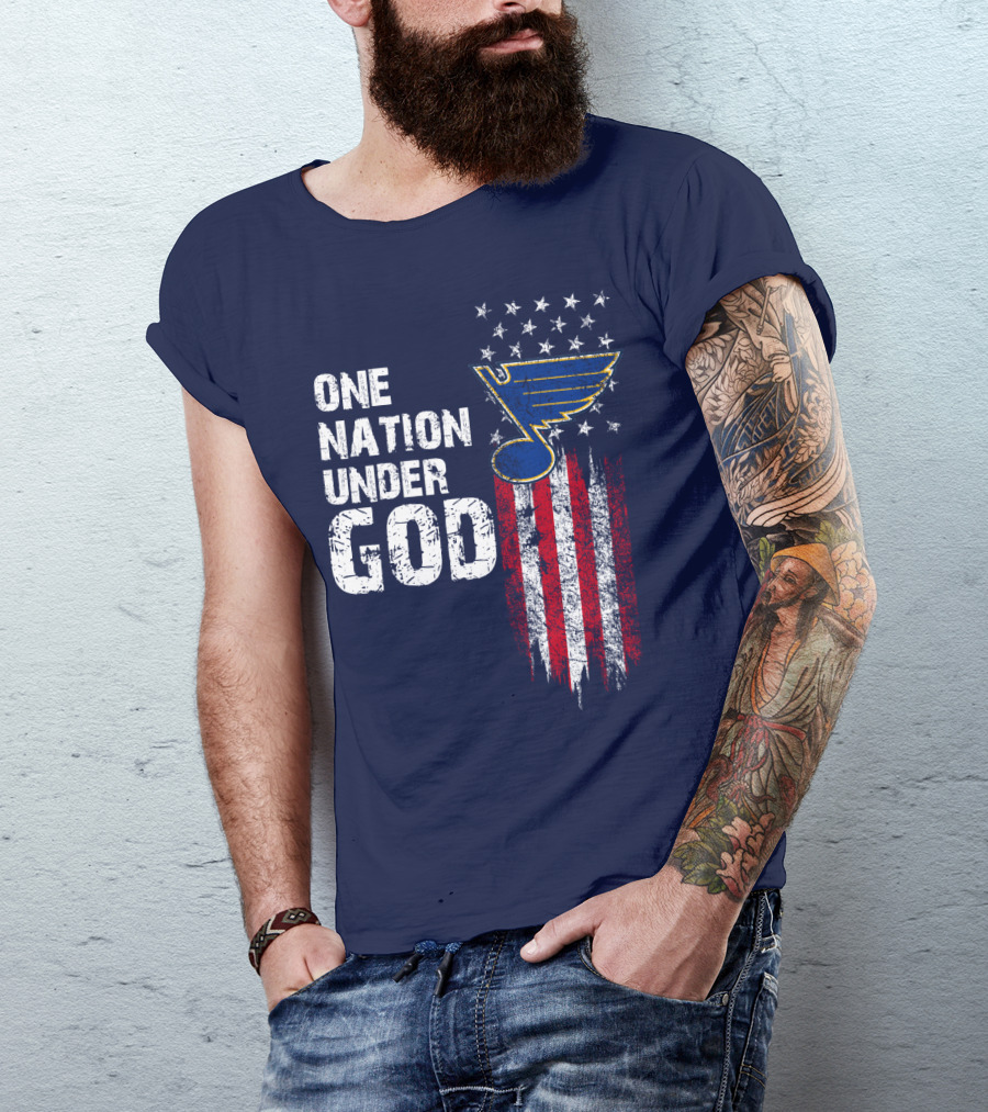 One Nation Under God St. Louis Blues American Flag Stars T-Shirt