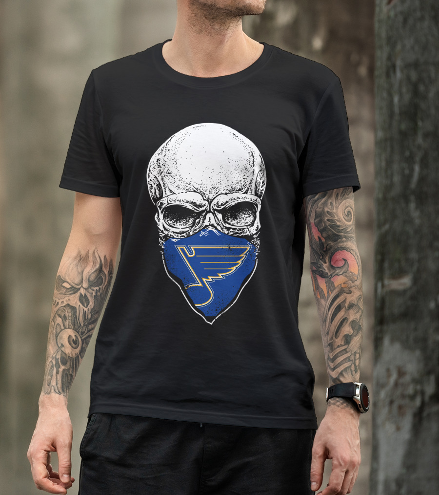 St. Louis Blues Skull Bandana With Iconic Winged Note T-Shirt