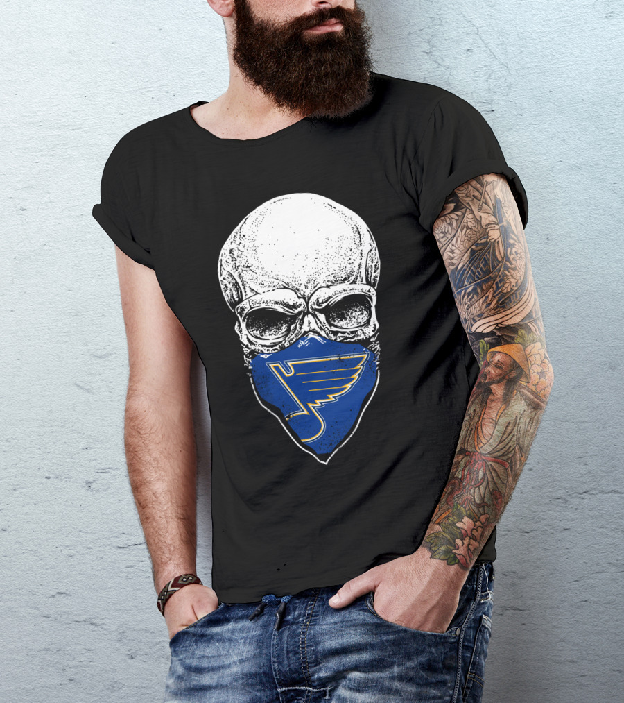 St. Louis Blues Skull Bandana With Iconic Winged Note T-Shirt