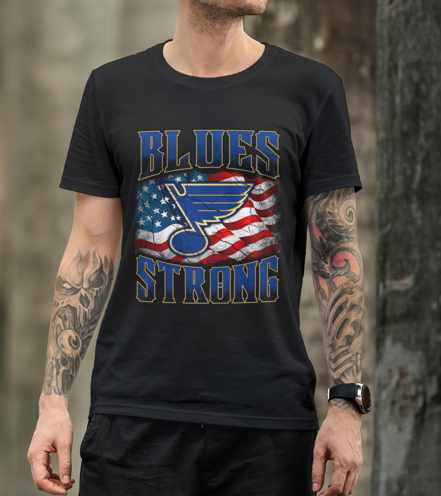 Blues Strong St. Louis American Flag T-Shirt