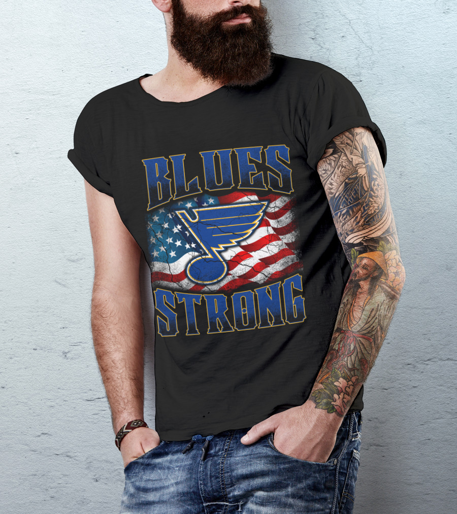 Blues Strong St. Louis American Flag T-Shirt