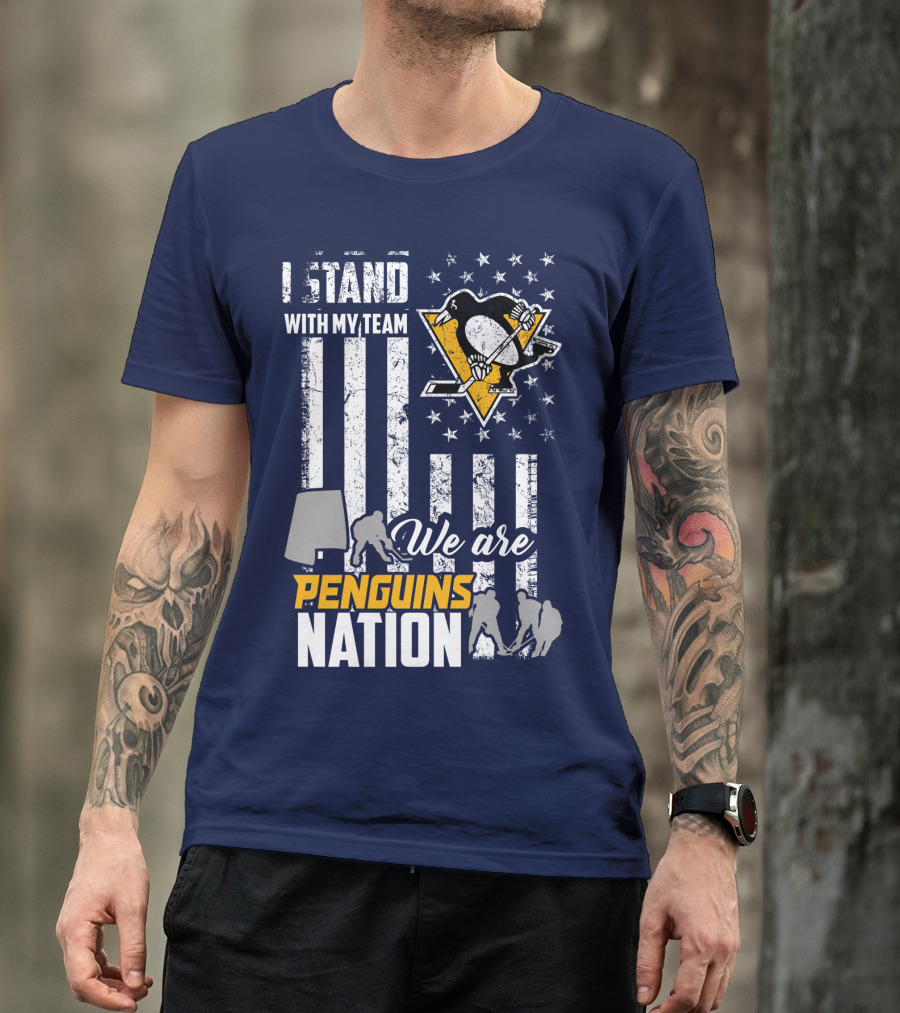 I Stand With My Team We Are Penguins Nation Stars Stripes Hockey Players T-Shirt