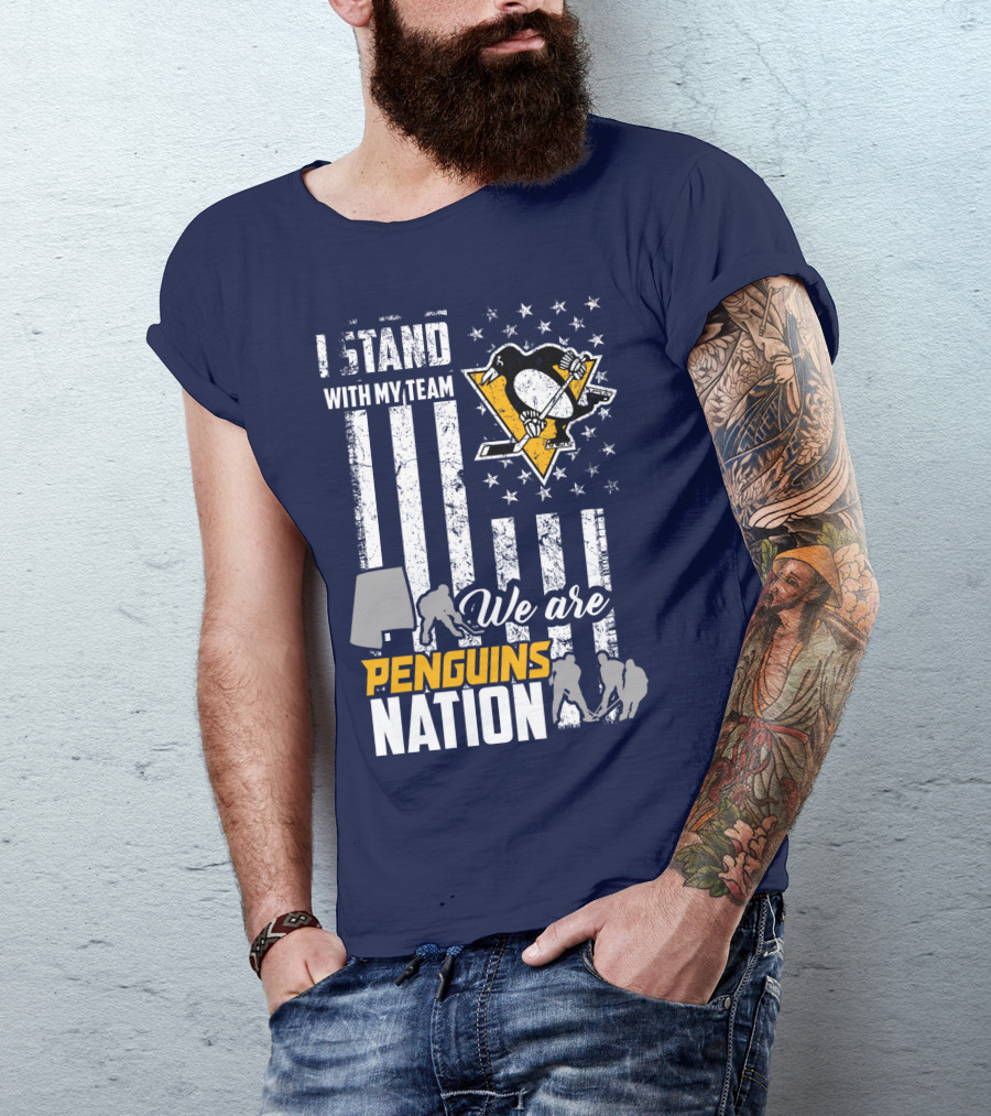 I Stand With My Team We Are Penguins Nation Stars Stripes Hockey Players T-Shirt