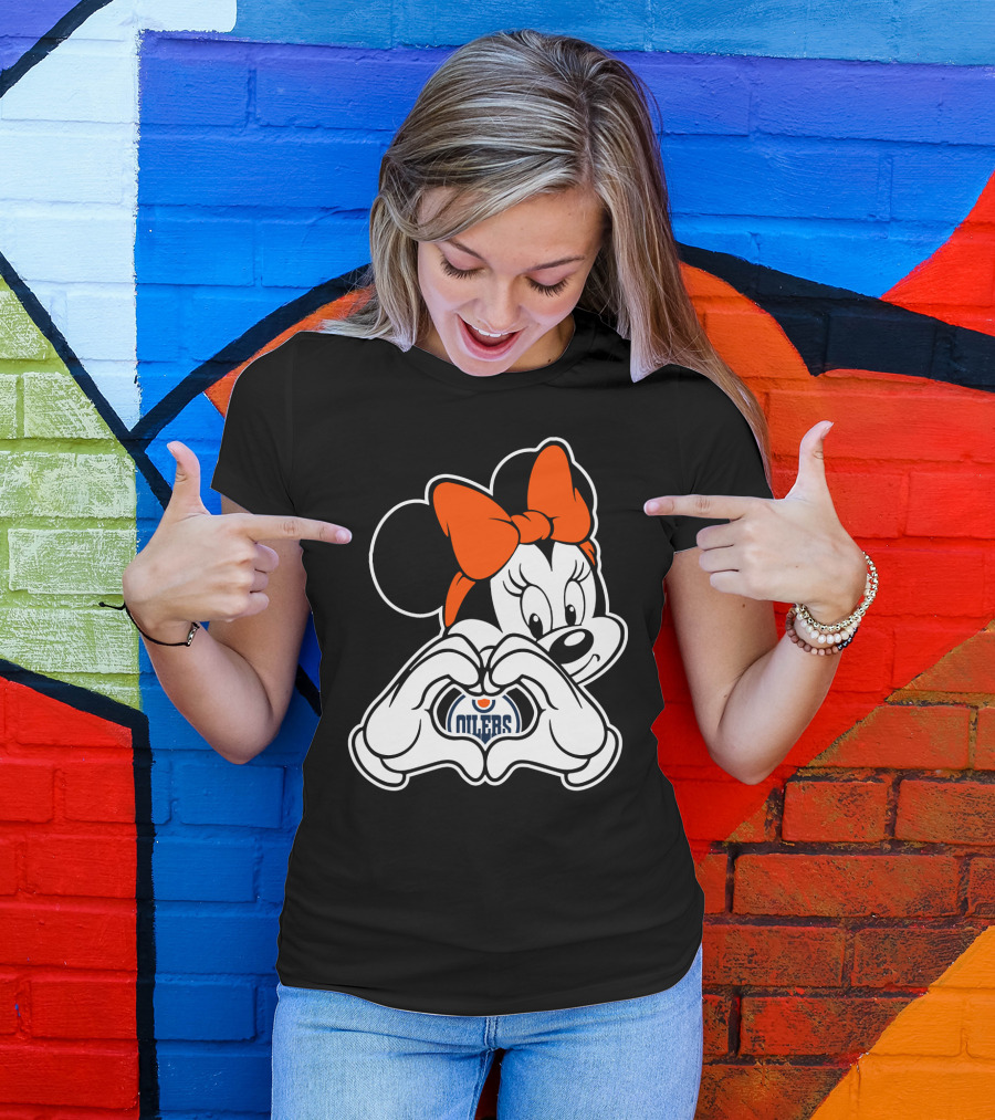 Edmonton Oilers Minnie Mouse Heart Hands T-Shirt
