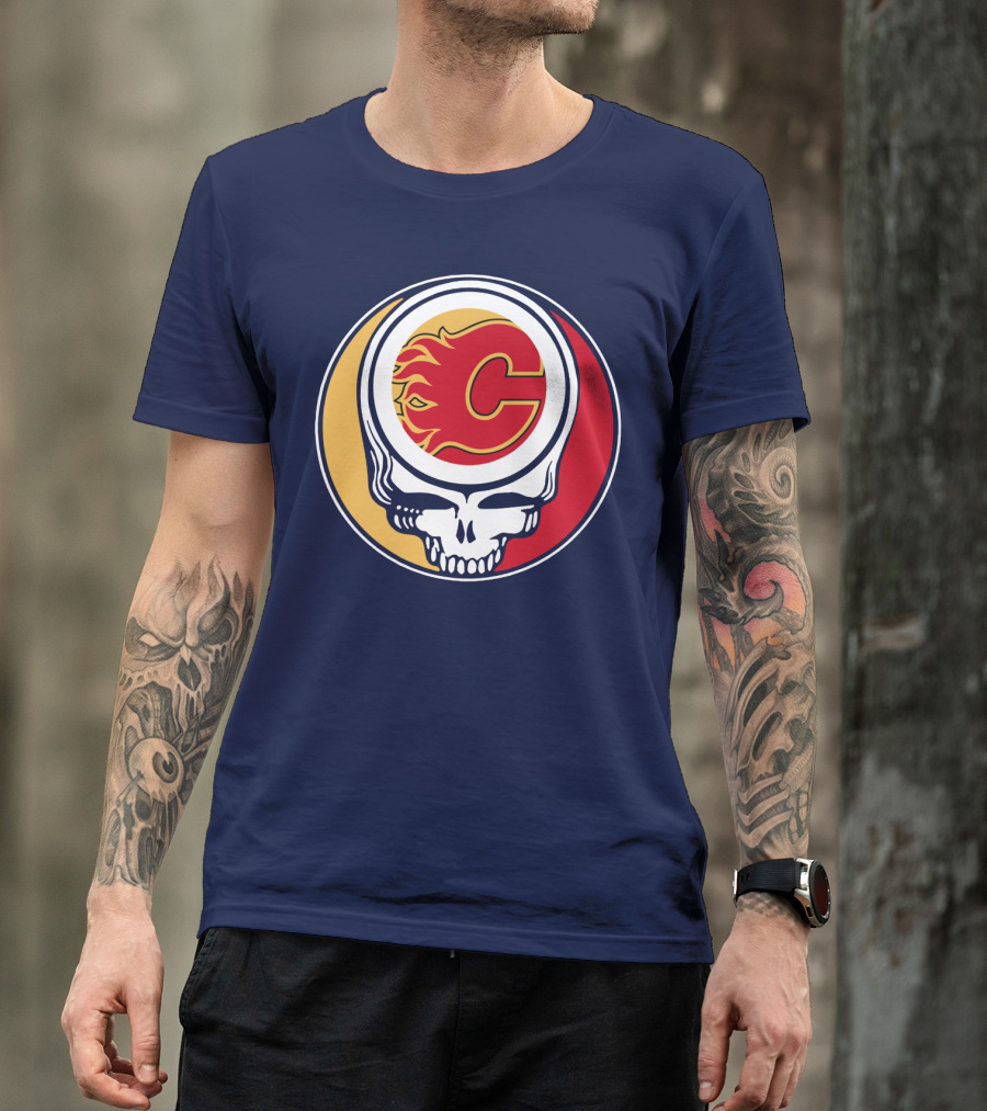 Calgary Flames Grateful Dead Skull Logo Fan Merchandise T-Shirt