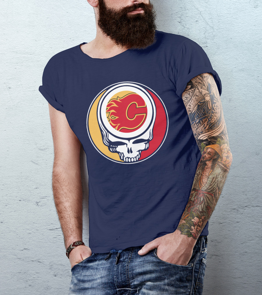 Calgary Flames Grateful Dead Skull Logo Fan Merchandise T-Shirt
