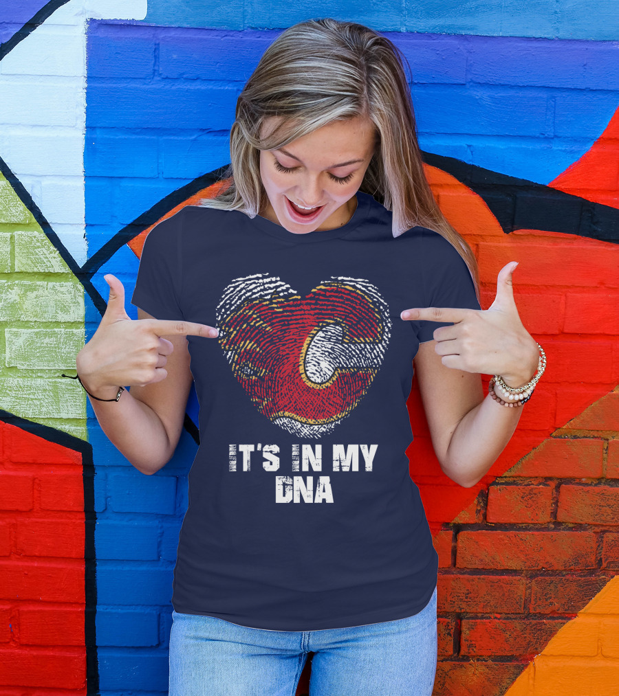 Calgary Flames Heart It's In My Dna Fingerprint T-Shirt