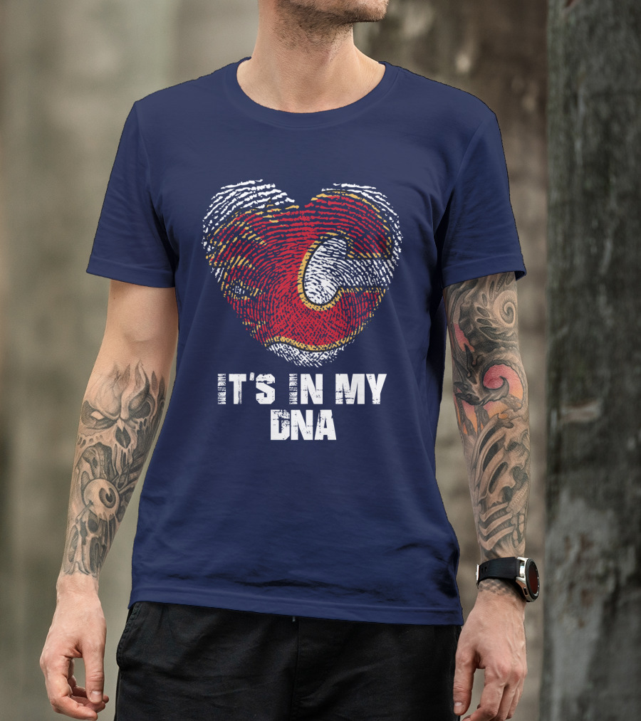 Calgary Flames Heart It's In My Dna Fingerprint T-Shirt