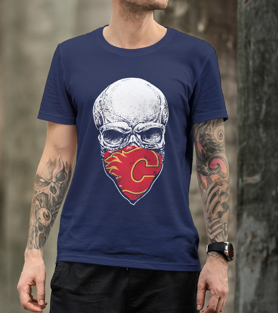 Calgary Flames Skull With Team Logo Bandana T-Shirt