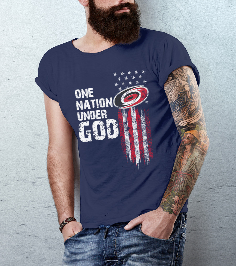 One Nation Under God Carolina Hurricanes Flag Stars T-Shirt