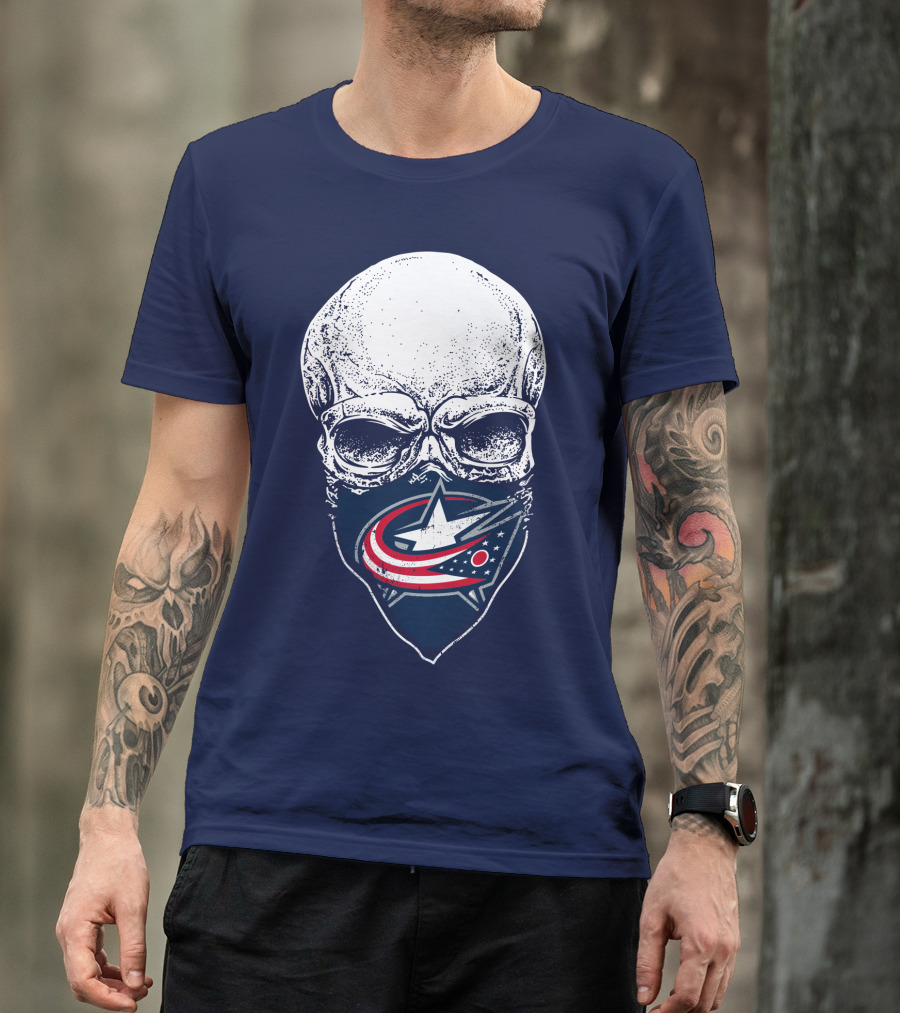 Columbus Blue Jackets Skull Bandana T-Shirt