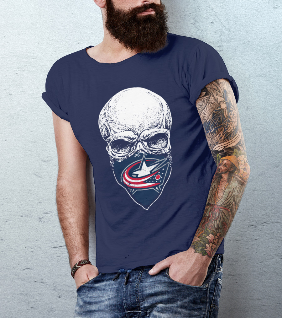 Columbus Blue Jackets Skull Bandana T-Shirt