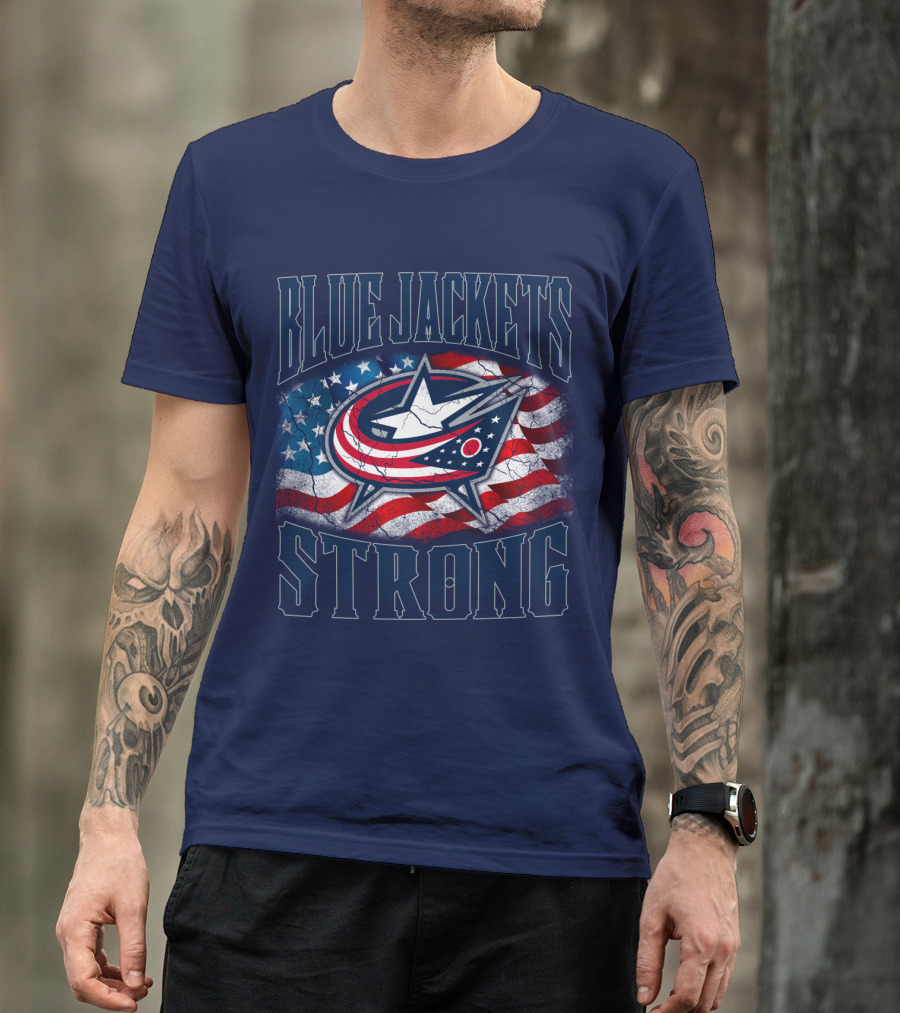 Blue Jackets Strong American Flag T-Shirt