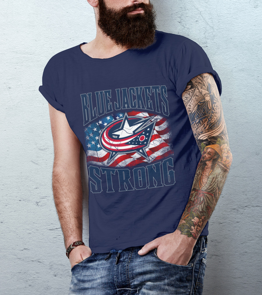 Blue Jackets Strong American Flag T-Shirt