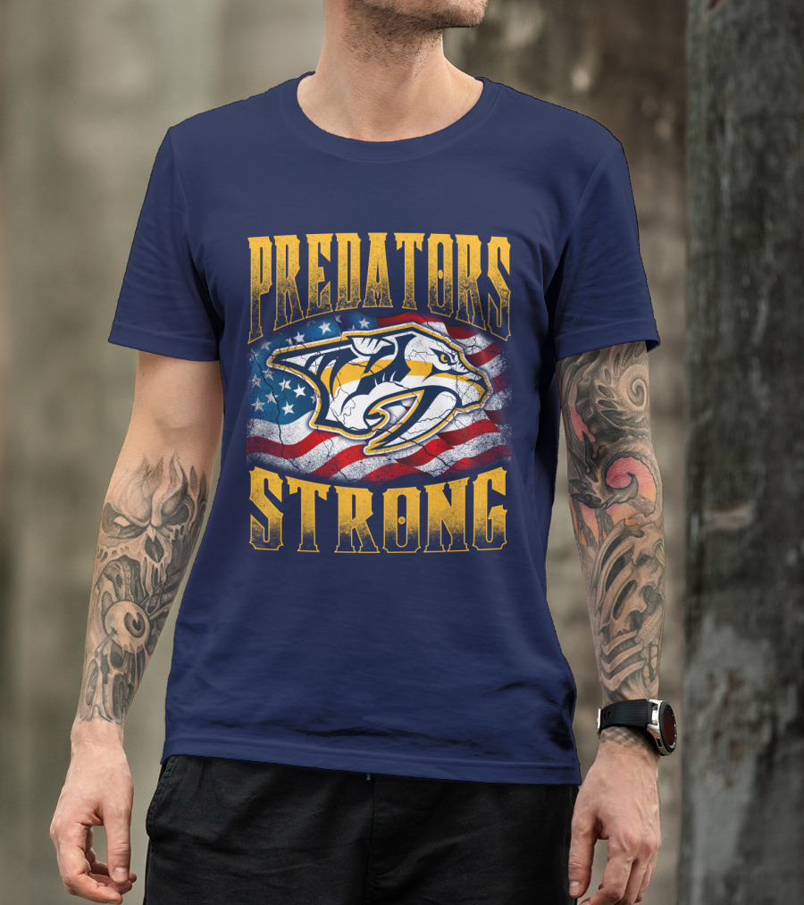 Predators Strong American Flag Nashville Predators T-Shirt