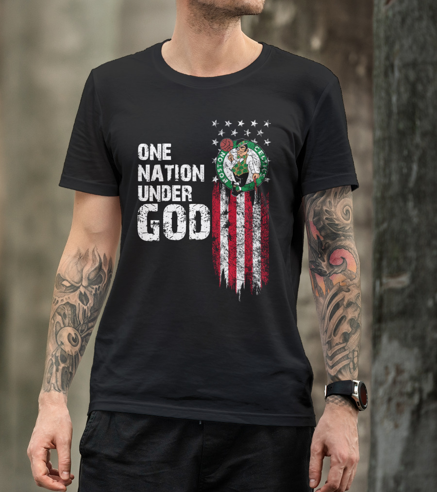 One Nation Under God Boston Celtics Stars Stripes Basketball T-Shirt