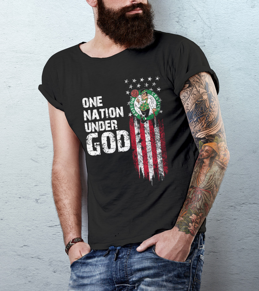 One Nation Under God Boston Celtics Stars Stripes Basketball T-Shirt