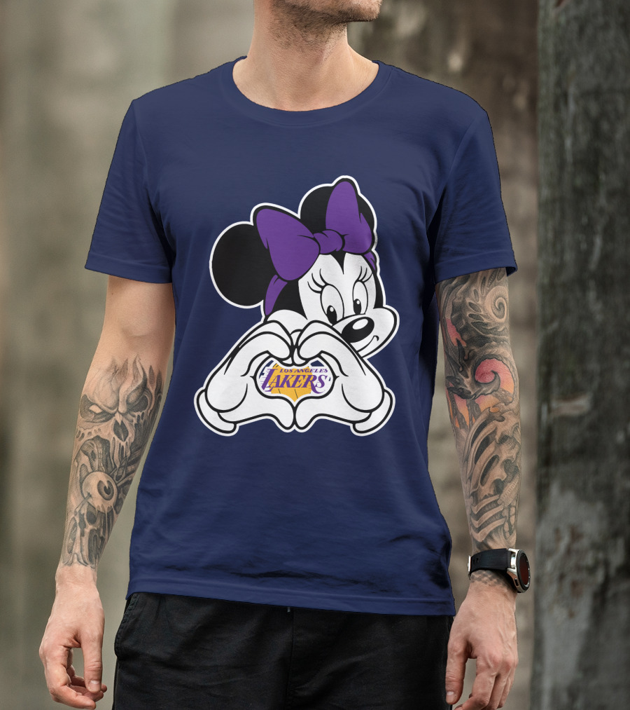 Minnie Mouse Heart Hands Los Angeles Lakers Purple Bow T-Shirt
