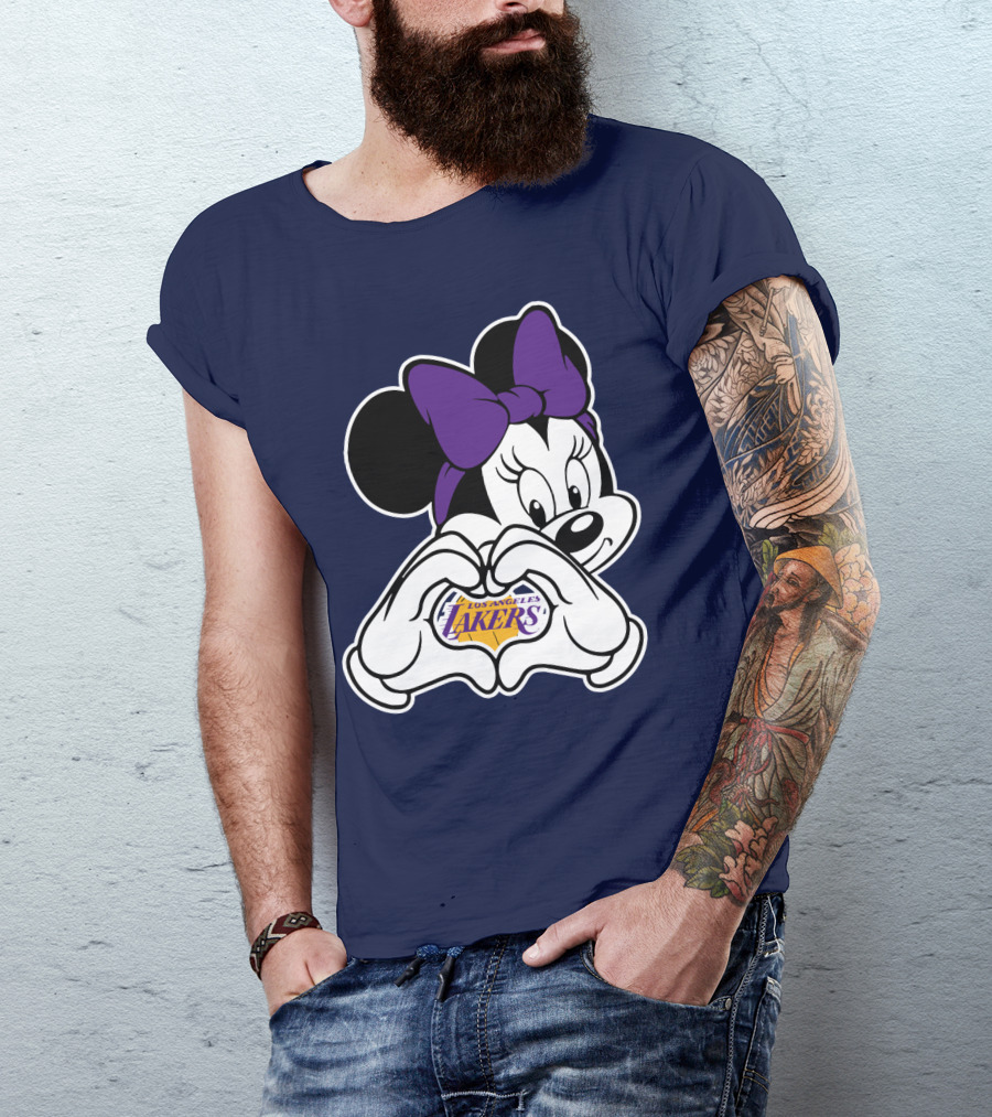 Minnie Mouse Heart Hands Los Angeles Lakers Purple Bow T-Shirt