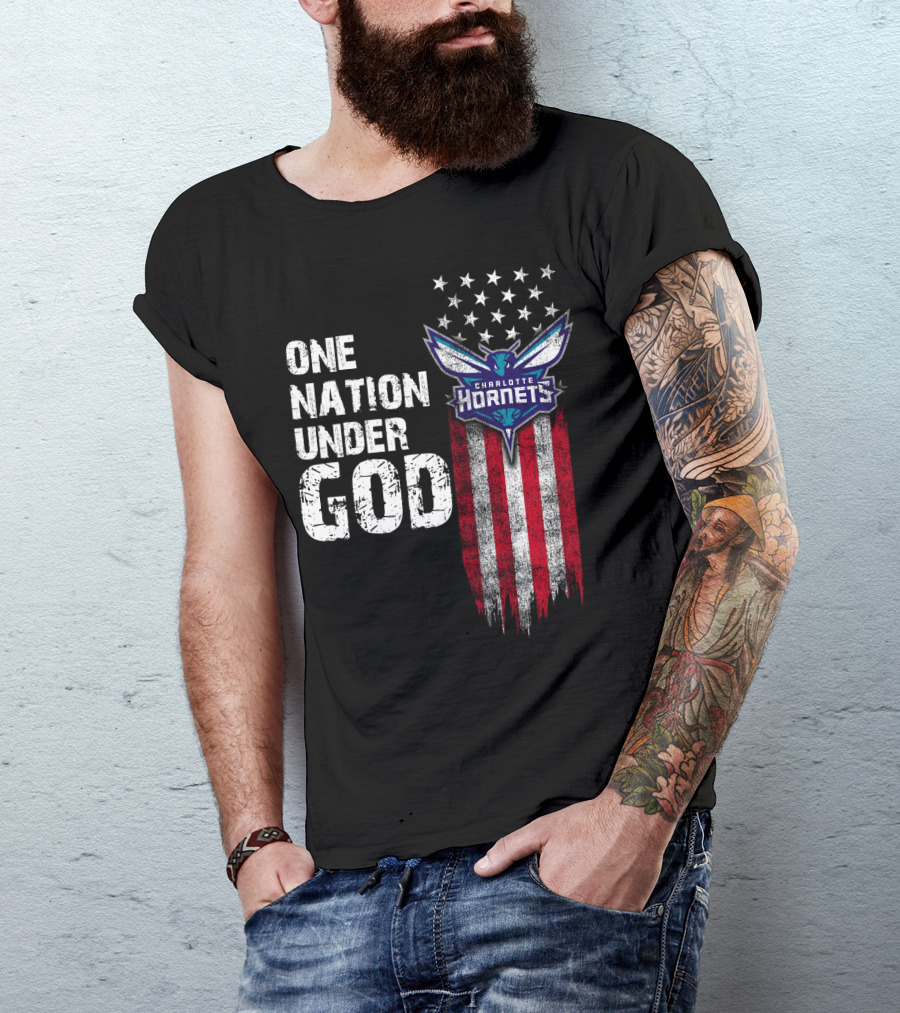 One Nation Under God Charlotte Hornets Stars Stripes T-Shirt
