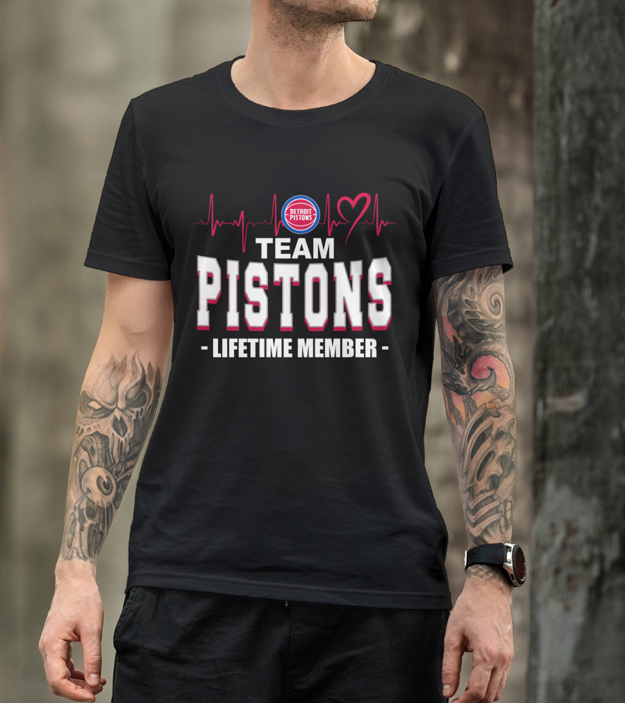 Detroit Pistons Team Pistons Lifetime Member Heartbeat T-Shirt
